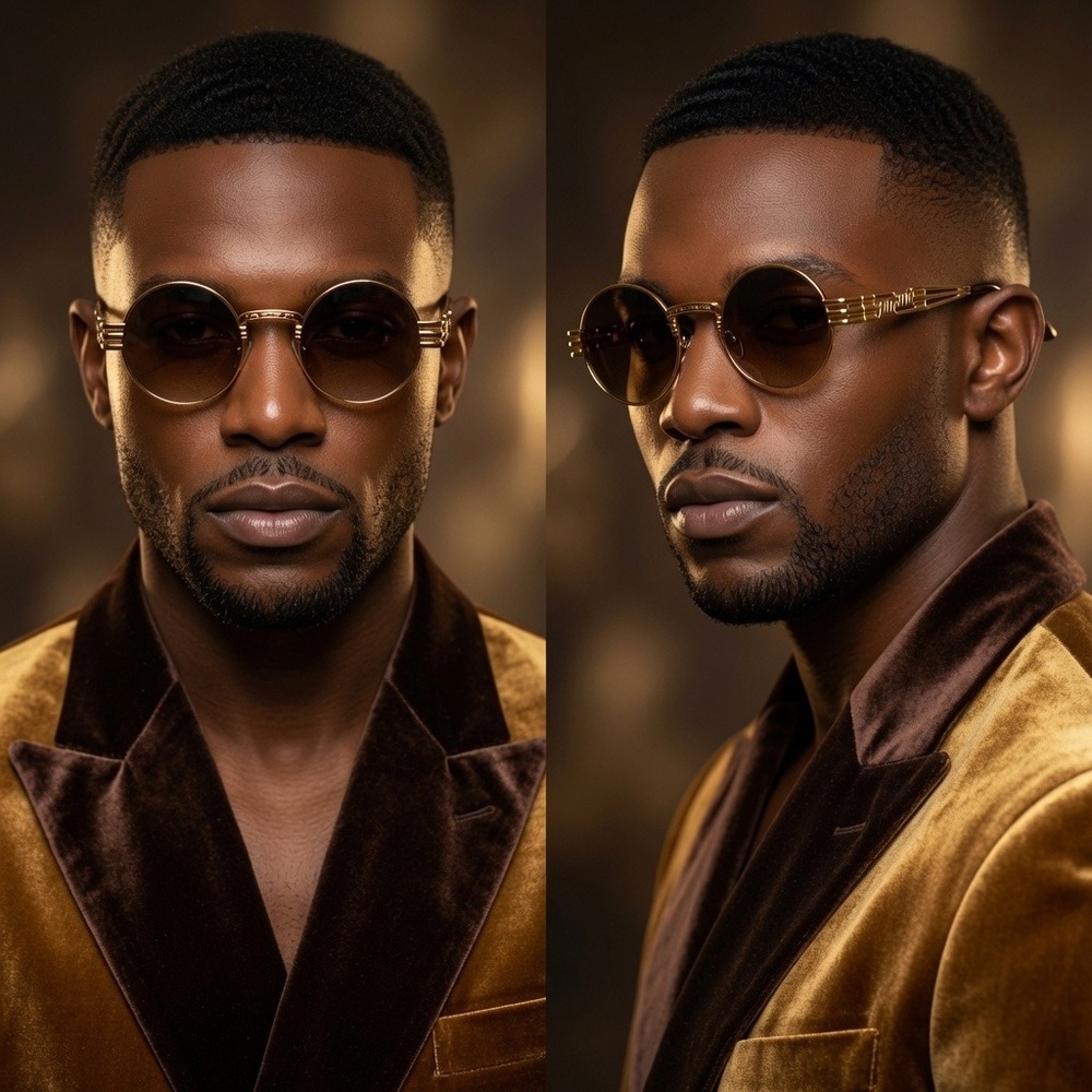 Round Sunglasses Gold Frame Brown Gradient Lens Men's Fashion Hip Hop Retro 80's